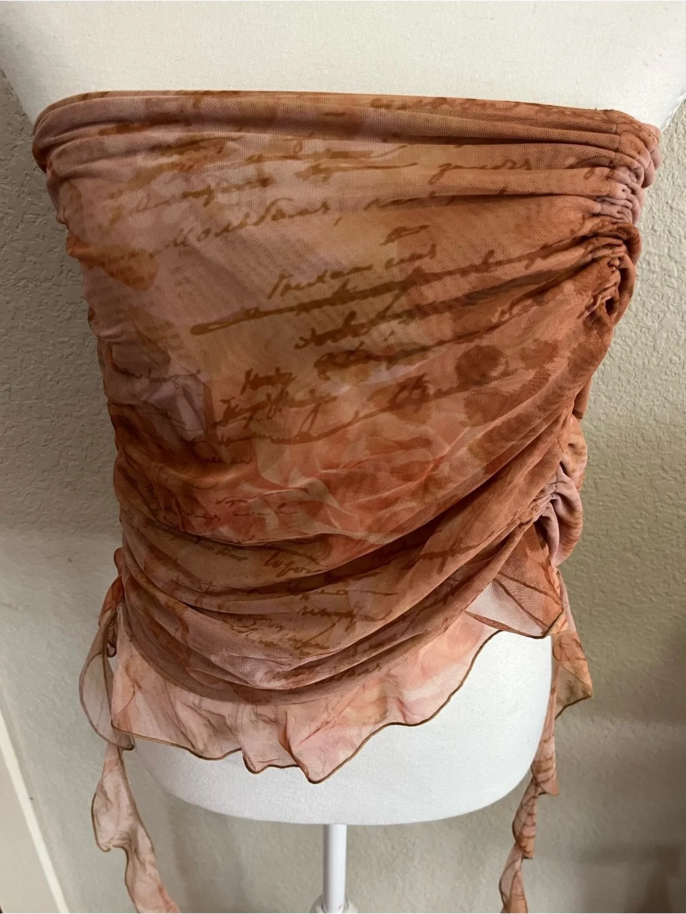 Sodas London Sheer Strapless Scarf Top in Rust and Peach Tones